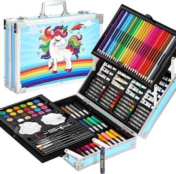 BazaarNest (145pc) Unicorn Design Art Drawing and Painting Set with Aluminum Box for Kids