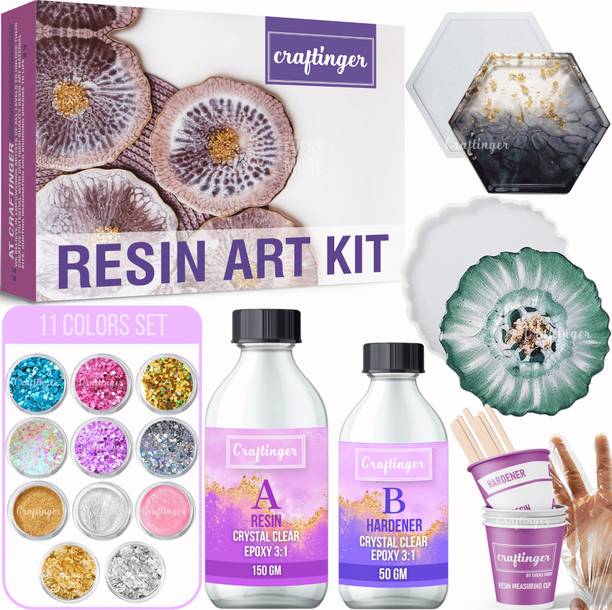 Craftinger Resin Art hexagon Coaster making Kit With Non Toxic Resin Set & More