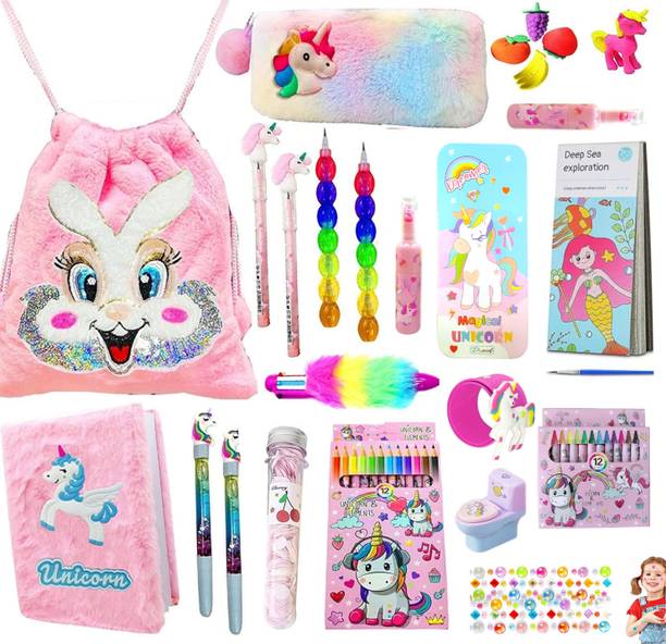 Urban Festivities Unicorn Stationery Combo Set for Girls School Bag Birthday Gifts for Kids