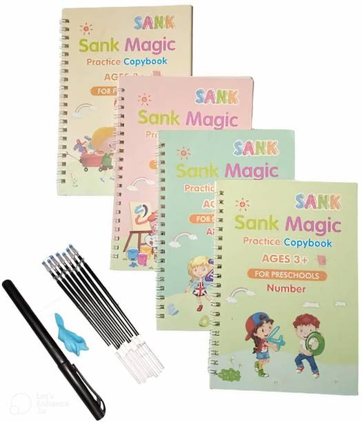 JellyPops Magic Practice CopybookDrawing Alphabet Math Number (4BOOK+10REFILL+1Pen+1Grip)