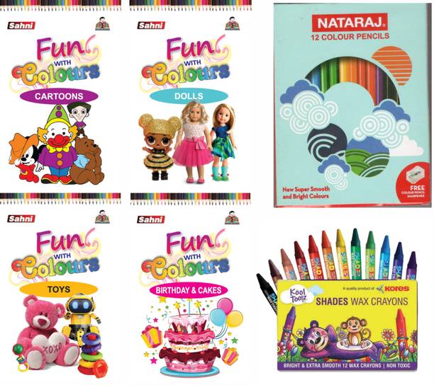 QURTASIA For Kids in 1 Colours Pencil Set , Wax Crayance Set and 4 Colouring books