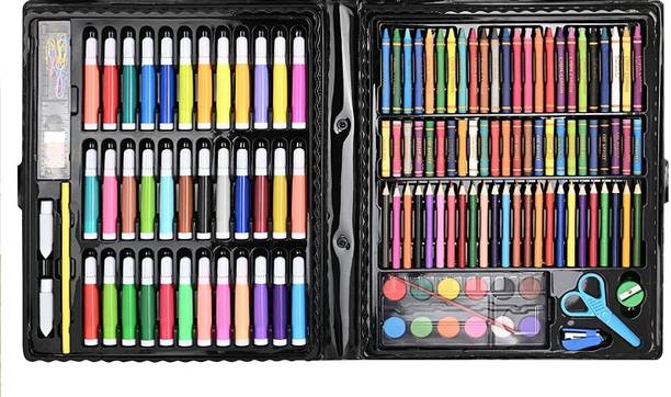 shoparam Art Supplies for Kids Deluxe Set for Drawing & Painting (150 Pcs Set) Black
