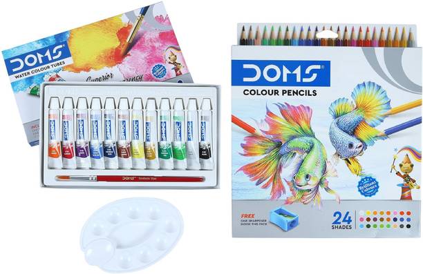 DOMS Watercolor Tube 12 Shades & 24-Color Watercolor Pencils Set with Sharpener