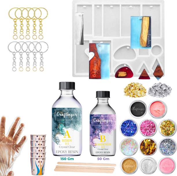 क्राफ्टिंगर Resin Art Keychain kit With 200 Gm Resin & Mould And More