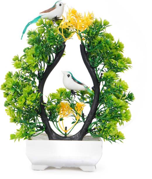ANJALYASHVIRGO Artificial Plants with pot for Decoration Bonsai Flower with 3 small size birds Multicolor Wild Flower Artificial Flower  with Pot