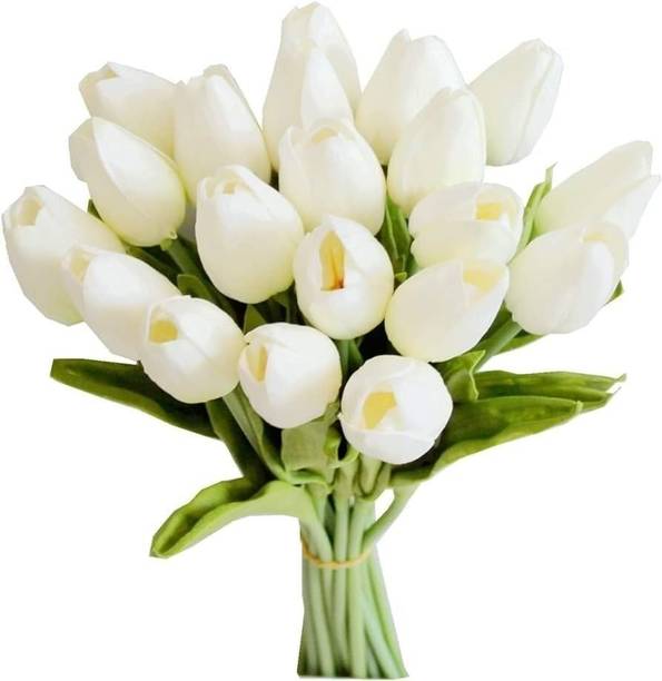 Nimkar's Home, Office, Garden, Living Room, Table Top Decor White Tulips Artificial Flower