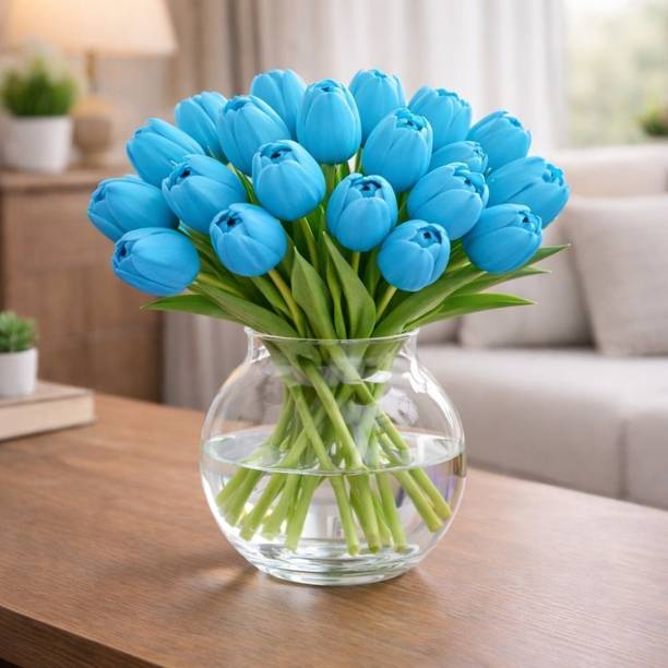Dekoriv Artificial Tulip Flowers for Vase and Pot Home Office Living Room Festive Decor Blue Tulips Artificial Flower