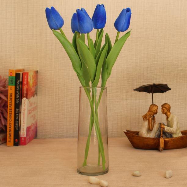 TIED RIBBONS Decorative Flowers with Glass Vase Home Decorations Gift Item Multicolor Tulips Artificial Flower  with Pot