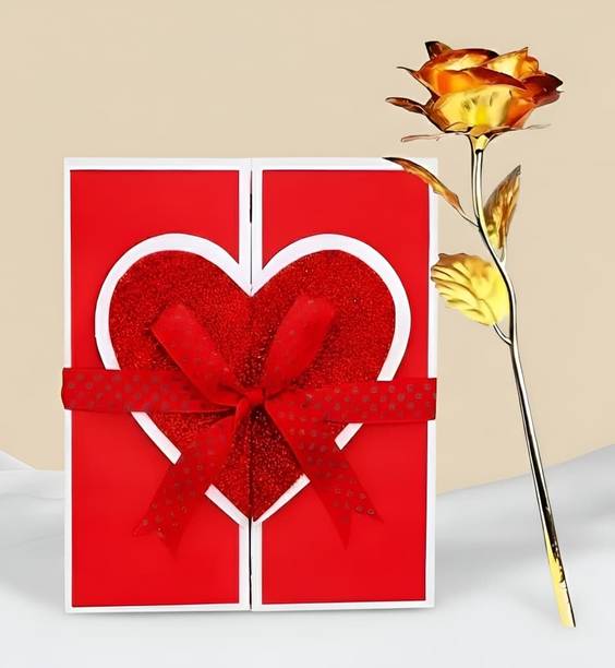 LoveGift Golden Rose I Love You Card Gift Set Gold, Red Rose Artificial Flower