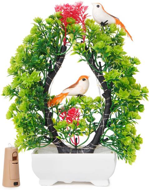 POKA Artificial Flower With Bird & Light for Home, Room, Bedroom, Office & Weddings. Multicolor Wild Flower Artificial Flower with Pot