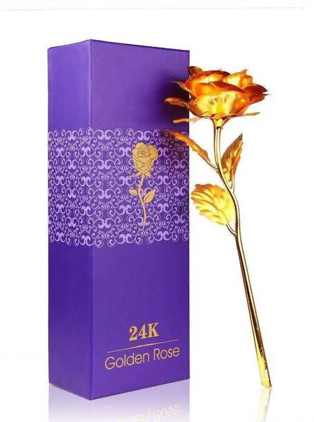 Dwiza Enterprise Golden Rose for Valentine's Day Gifts for Girlfriend Boyfriend Husband Wife Gold Rose Artificial Flower