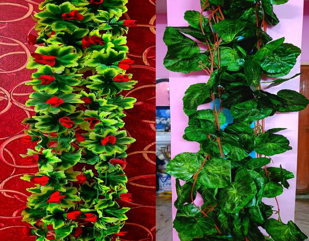 Dynamic Retail Global Artificial Hanging Flowers Plant Garlands Chain for Home Decoration Green Rose, Wild Flower Artificial Flower