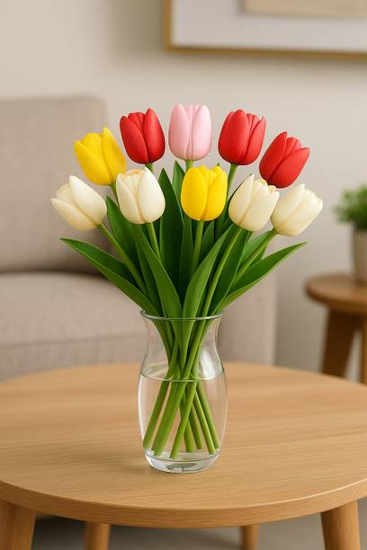 Ikko Multicolour Tulip Bunch for Vase & Home Decor, for Living Room Corner Table Multicolor Tulips Artificial Flower