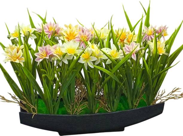 DNEnterprises Artificial Lotus Flowers with Pot for Home Decor (14 stems)| Flower Bouquet Multicolor Lotus Artificial Flower  with Pot