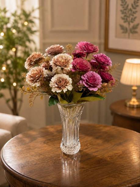 राइम Champagne Beige & Berry Pink Flower Bouquet Without Pot गुलाबी, बेज क्रिसनथेमम नक़ली फूल