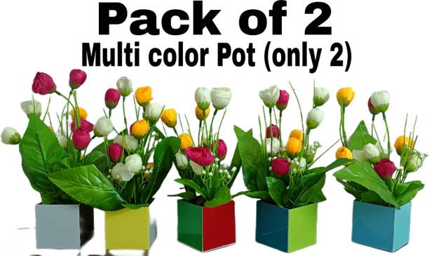 Akaeshit MLTTLP2 Multicolor Tulips Artificial Flower  with Pot