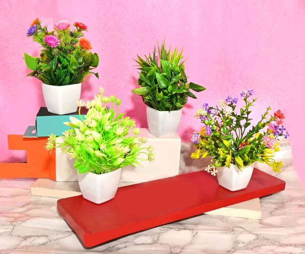 S-Biv Set of 4 Bring the beauty of nature indoors with our artificial flowers Multicolor Wild Flower Artificial Flower  with Pot