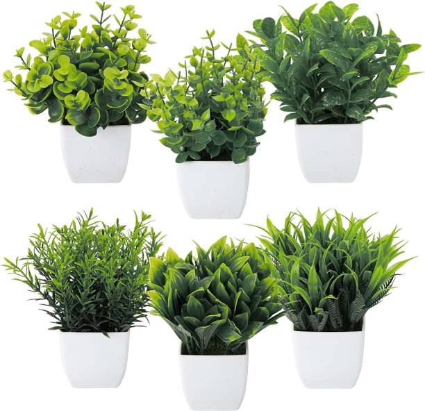 Dekorly Artificial Potted Plants, Small Faux Plants for Home Bathroom Office Farmhouse Green Eucalyptus Artificial Flower