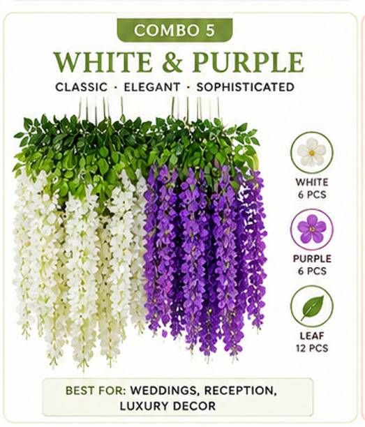 R.M. INDUSTRIES Artificial Wisteria Hanging Flower Vine Bunch for Decorations (Pack of 12) Purple, White Westeria Artificial Flower