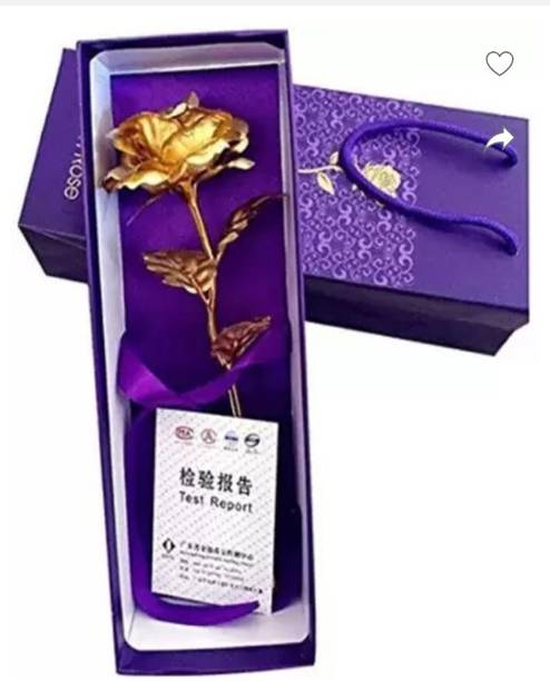 royalgifts Golden color Artificial red rose with beautiful gift box Gold, Red Rose Artificial Flower