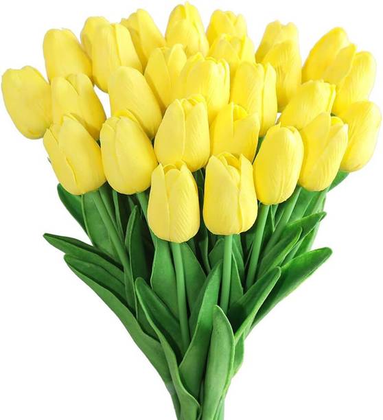 ग्रीन बगीचा GREEN BAGEECHA Tulips Bunch - Realistic Faux Flowers for Vase & Table Decoration पीला ट्यूलिप नक़ली फूल