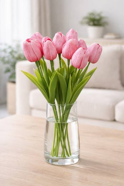 Rootella Artificial Pink tulips Flower bouquet for home and cafe decore Pink Tulips Artificial Flower