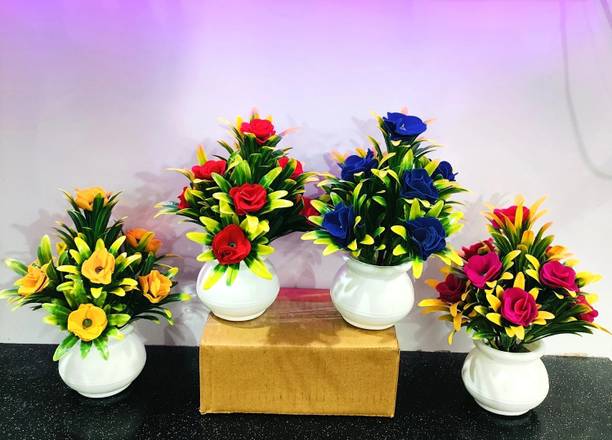 ADIRSA artificial flowers Stylish Looking Mix Color Decorative Piece Rose Flower Set Multicolor Wild Flower Artificial Flower  with Pot