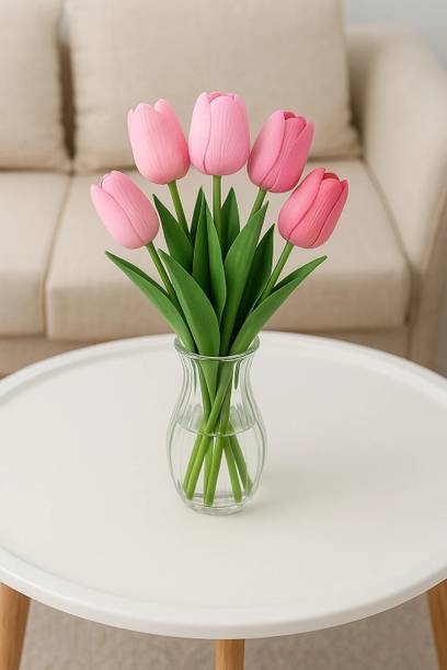 इक्को Tulip Bunch for Vase & Home Decorations, Lily For Living Room Corner Table गुलाबी ट्यूलिप नक़ली फूल