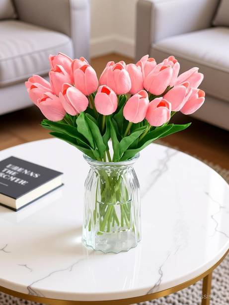 टाइड रिब्बन Decorative Artificial Tulips Flowers for Vase Pot Home Decorations गुलाबी ट्यूलिप नक़ली फूल