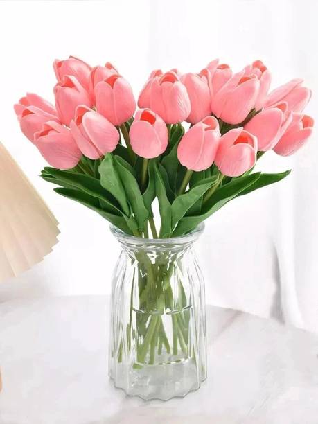 TIED RIBBONS Decorative Artificial Tulips Flowers for Vase Pot Home Decorations Pink Tulips Artificial Flower