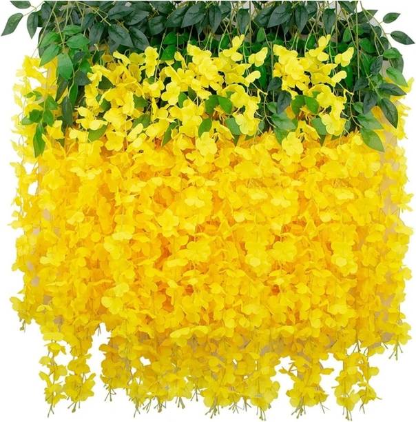 TRANDMALL Trandmall Premium Artificial Yellow Wisteria (Pack of 4) Yellow Westeria Artificial Flower