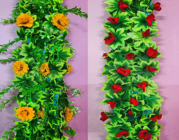 Dynamic Retail Global Artificial Hanging Flowers Plant Garlands Chain for Home Decoration Green Rose, Dahalia Artificial Flower
