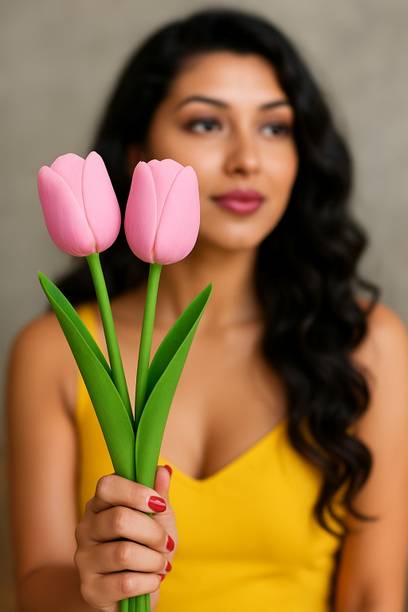 Ikko Tulip Bunch for Vase & Home Decor, for Living Room Corner Table Pink Tulips Artificial Flower