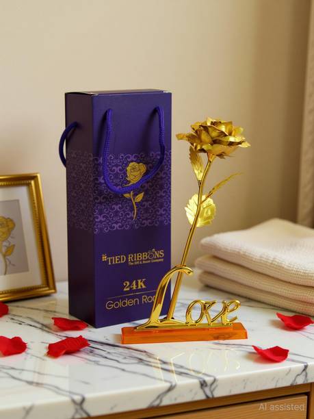 TIED RIBBONS 24k Gold Plated Artificial Rose Flower with Box Gold Rose Artificial Flower