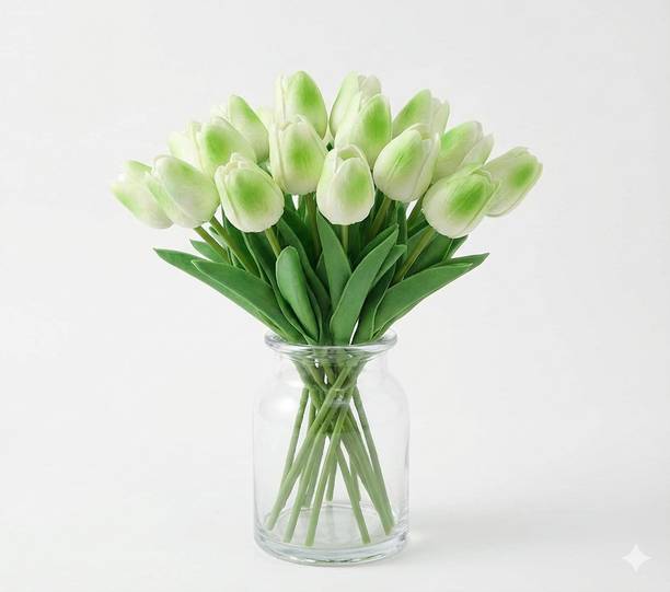 GREEN BAGEECHA Green Shade Tulips Bunch - Realistic Faux Flowers for Vase & Table Decoration Green, White Tulips Artificial Flower