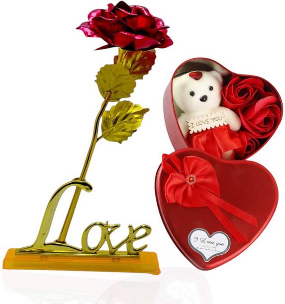 LoveGift Red Rose with Heart Shaped Box Love Stand for Special Gift Red Rose Artificial Flower