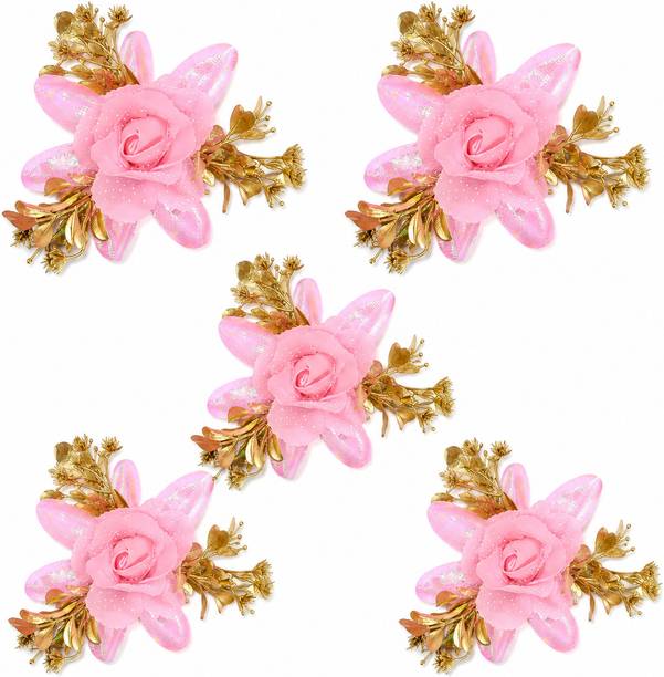 GUPTASTORE Baby Pink Decorative Golden Leaf Rose Flower. Pink Rose Artificial Flower