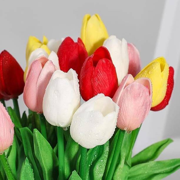 S-Biv Set of 5 Pcs Tulip Flower Without Vase Multicolor Tulips Artificial Flower