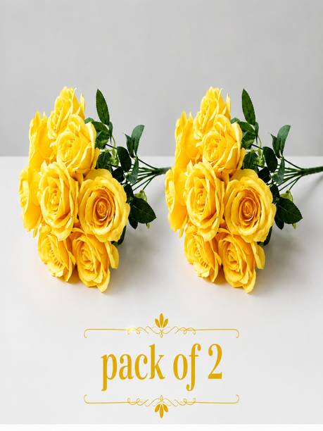 ZENOVIA Premium Artificial Rose Flower Bunch for Home Decoration | Without Vase Yellow Rose Artificial Flower