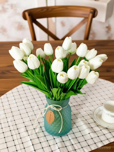 TIED RIBBONS 5 pcs Artificial Tulip Flowers for Vase Pot Home Decorations White Tulips Artificial Flower