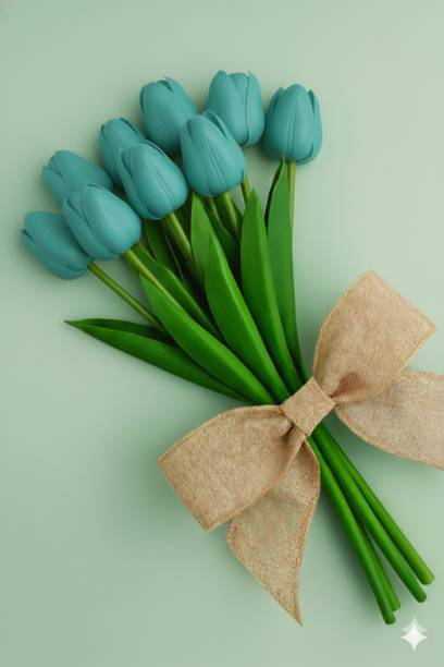 GalaxyGlow 10 Pcs Teal Turquoise Tulips – Festive, Home & Table Decor (No Vase, Flowers) Blue Tulips Artificial Flower