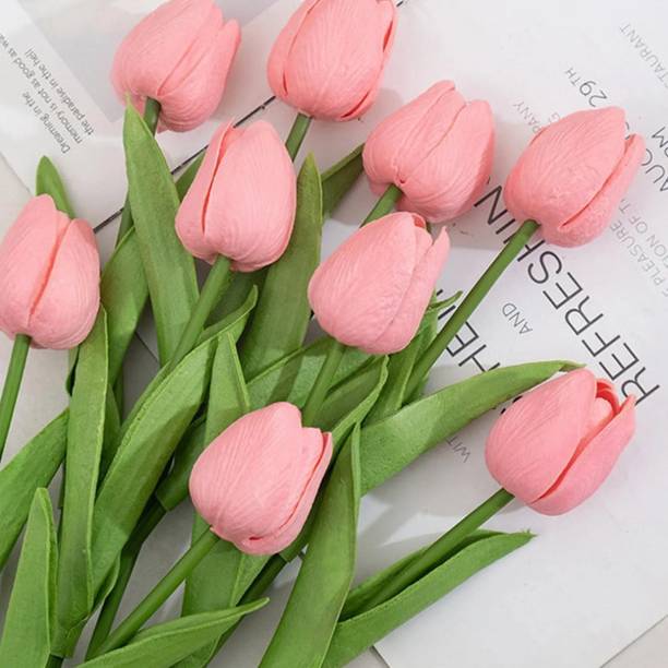 Yakshaa Traders 7 Pcs Artificial Pink Fake Faux Tulip Flowers for Home Decor Pink Tulips Artificial Flower