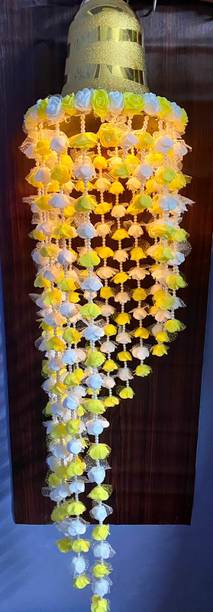 CROWN NIMREET 42 inch Golden Big Bell Hanging Showpiece, Yellow and White Flower Multicolor Rose Artificial Flower
