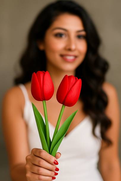 Ikko Tulip Bunch for Vase & Home Decor, for Living Room Corner Table Red Tulips Artificial Flower