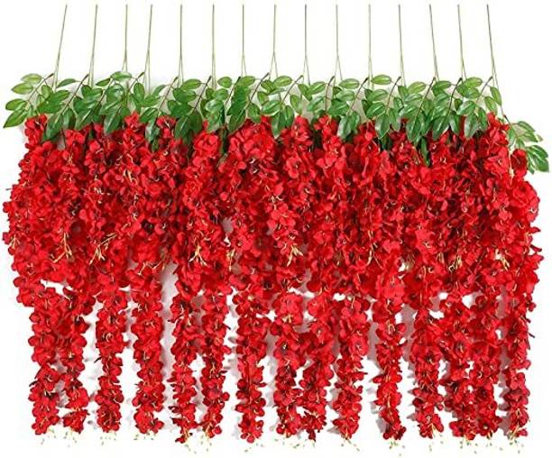 well art gallery Well Art Gallery Artificial Wisteria Vine Ratta Fake Hanging Garland Red, 6 Red Westeria Artificial Flower
