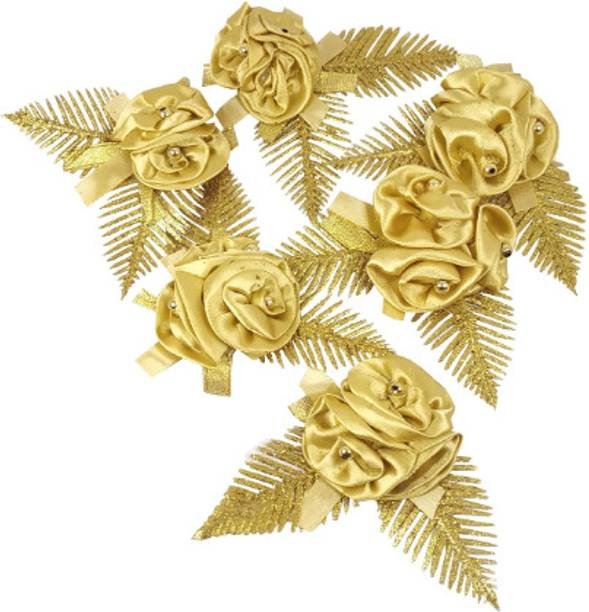 Rudra (Packet of 6) Gold Satin Artifical FLower For Home Decor, Parties, Weeding Gold Sunflower Artificial Flower