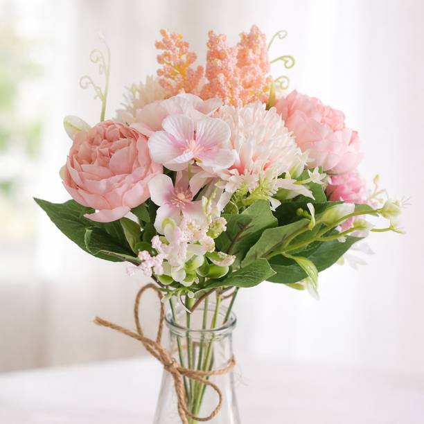 Satyam Kraft 2 Pcs Artificial Multiflora Flower Roses Fake Sticks Bunch for Home Decor Peach Multicolor Rose Artificial Flower