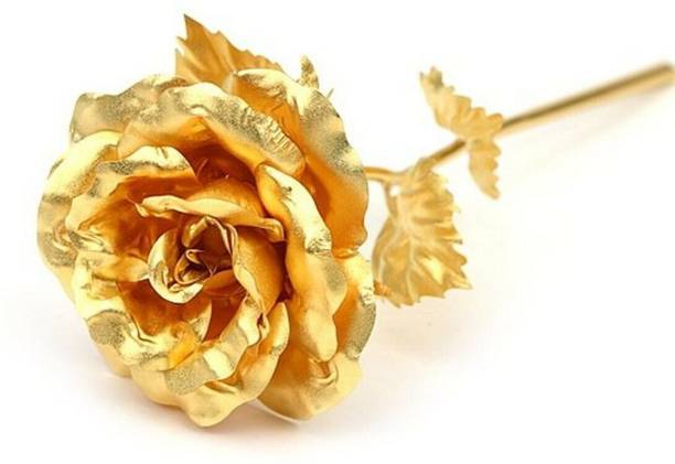 ASHIRWAD Red & Golden Rose with Gift Box – Perfect for Valentine's Day Red Rose Artificial Flower