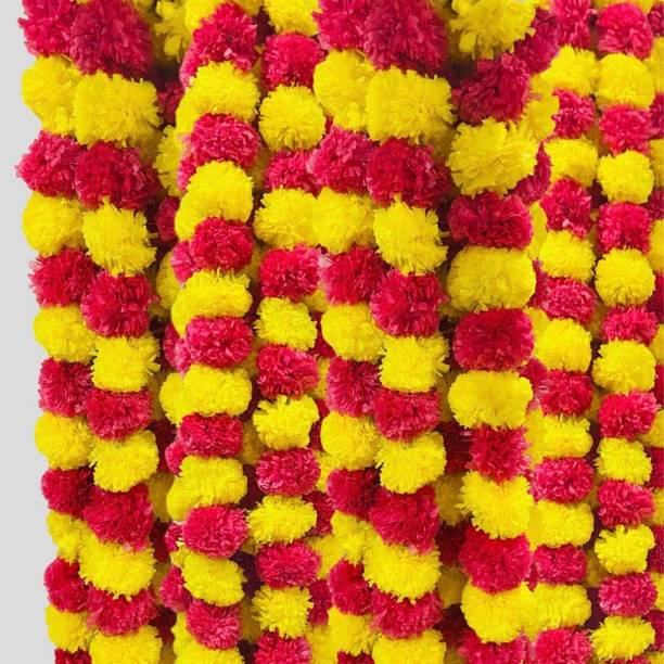 TOYXE Red, Yellow Marigold Artificial Flower