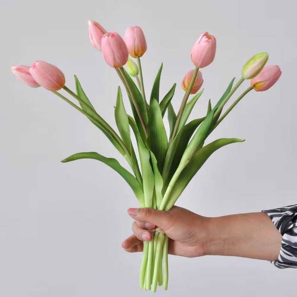 RS TRENDSS Soft Bloom Tulip Decor Pink, Green, Multicolor Tulips Artificial Flower
